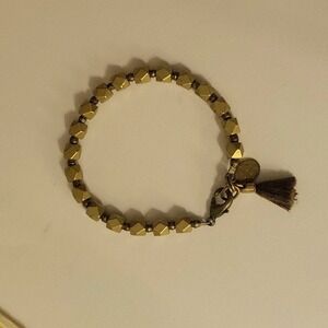 Larissa Loden Brass Geometric Bead Tassel Bracelet Gold Tone Size S  Whimsigoth